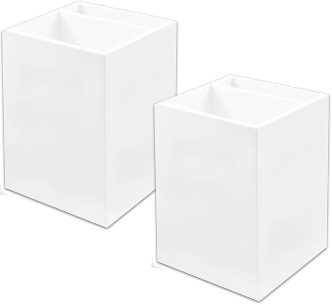 JAM PAPER Plastic Pen Holders - White Desktop Pencil Cups - 2/Pack
