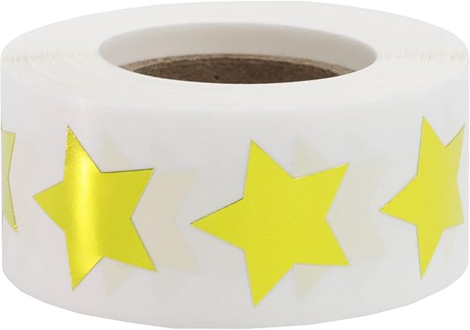 Metallic Gold Star Stickers, 3/4 Inch, 500 Metallic Plastic Labels per Roll - Perfect for Rewards, Decorations, and Crafts in Schools, Offices, and Home Use