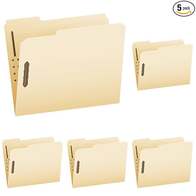 Pendaflex Fastener File Folders,2 Fasteners,Pockets with Prongs,File Organizers for School,Home and Office,Letter Size,Manila,1/3 Cut Tabs,in Left,Right,Center Positions,50 Per Box (FM213),(Pack of 5)