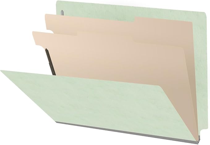 25 Pt. Pressboard Classification Folders, Full Cut End Tab, Letter Size, 2 Dividers, Pale Green (Box of 10)