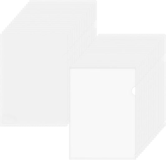 ViVin 36-Pack Sturdy Clear Folders for Documents, L-Type Plastic Clear File Folder, Letter/A4 Size, for School Home & Office (Clear White)