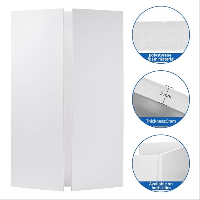 Foam Board Trifold 52 x 40 x 3/16" (5mm) - 5 Pack - Large Poster Foam Core Board, Acid Free, Double Sided, Posterboard Foamboard for Mounting, Prints, Art, Display, Presentation and Projects