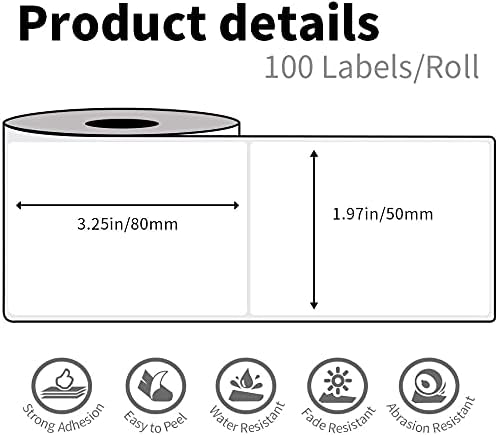 Phomemo M110 Labels, 50 x 80mm(1.97"x3.15"), Thermal Label Paper for M110/M220/M221/M120/M200/M100 Label Printer Address Label Multipurpose Square Self-Adhesive Paper, Black on White, 3 Rolls