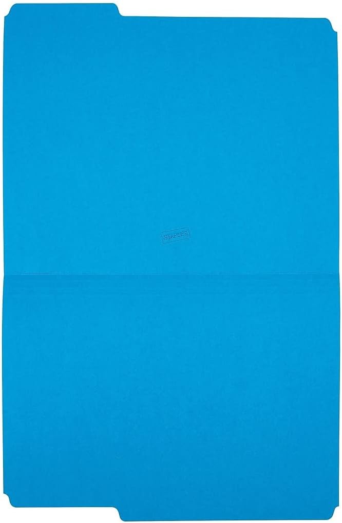 Staples Colored File Folders, Letter Size, 3‑Tab Top‑Tab Design, Blue, Durable Paper Stock, 24/Pack
