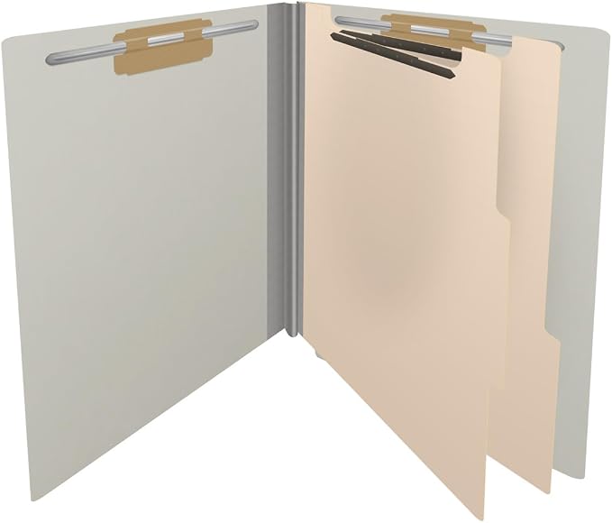 25 Pt. Pressboard Classification Folders, Full Cut End Tab, Letter Size, 2 Dividers, Light Gray (Box of 10)