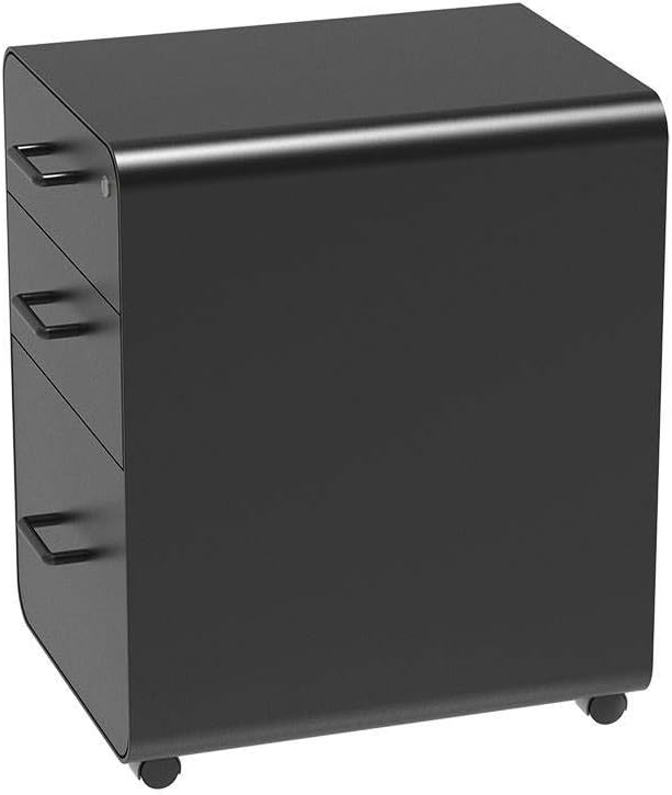 Monoprice Round Corner 3-Drawer File Cabinet - Black with Lockable Drawer - Workstream Collection, 3 Drawer (137876)