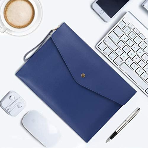 Wonderpool A4 Real Leather Multifunction Portfolio Envelope File Holder for Paper Document Stationery Organizer and Tablet Case PC Sleeve (Blue)
