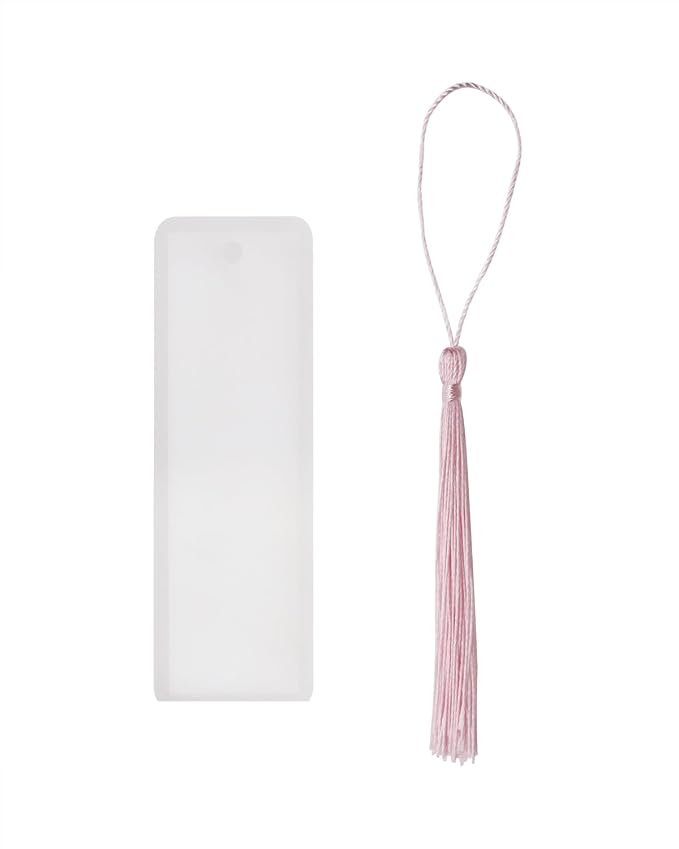 Bookmark Mold with Tassels 4Pcs Rectangle Silicone Jewelry Making Mould with 20Pcs Colorful Silky Tassels for Epoxy Resin Casting Christmas Ornaments Gift Tags Craft DIY (2.5x9cm, Rectangle)