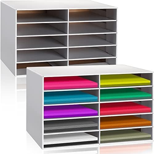 Fuutreo 2 Pcs Construction Paper Storage, Classroom Mailboxe, Back to School Literature Sorter, Sturdy Cardboard Paper Organizer for Teacher, Student, Office, 29.5" x 14.2" x 12.4"(10 Slots,White)
