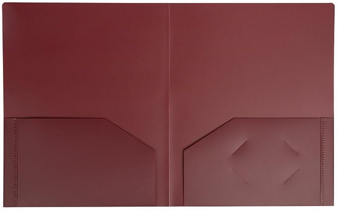 JAM PAPER Heavy Duty Plastic 2 Pocket Extra Tough School Folders - Burgundy - Bulk 48/Pack