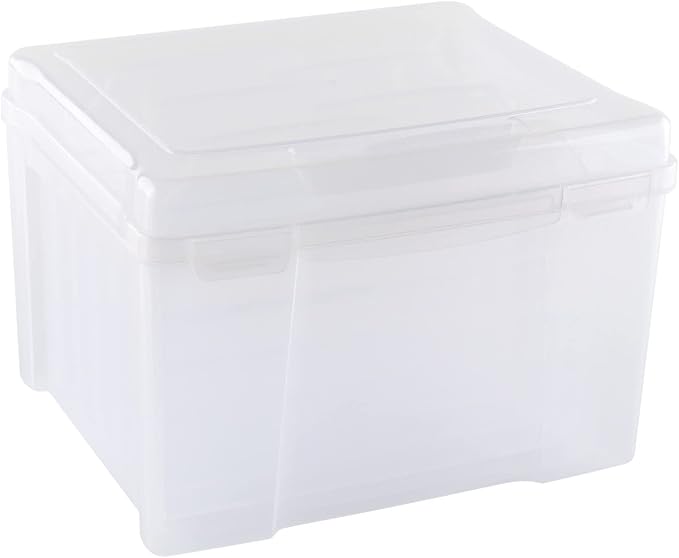 Briartw Clear Plastic Storage Box with Snap Closure lid - Stackable Organizer File Box with 6 Dividers & 10 Labels for Home Office Craft Supplies, 7.6"H x 10.6"L x 9.17"W