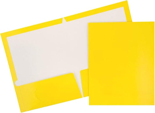 JAM PAPER Laminated Two Pocket Glossy School Folders - Letter Size - High Gloss Yellow - Bulk 25/Pack