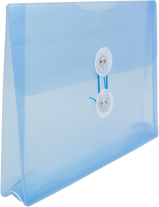 JAM PAPER Plastic Envelopes with Button & String Tie Closure - Index Size - 5 1/2 x 7 1/2 - Blue - 12/Pack