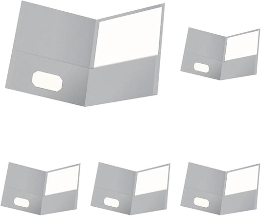 Oxford Twin-Pocket Folders,Textured Paper,Letter Size,Gray,Holds 100 Sheets,Box of 25 (57505EE),(Pack of 5)
