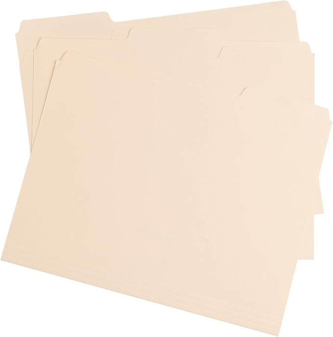 Manila File Folder, 1/3-Cut Tab, Letter Size, Manila Folders with Tab, 100 per Box