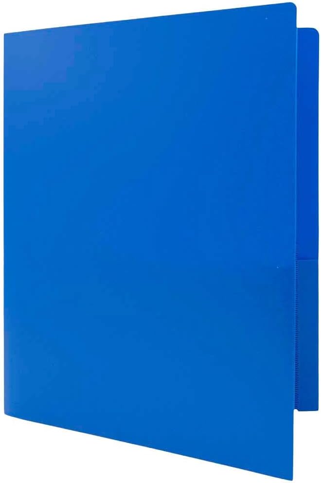 JAM PAPER Heavy Duty Plastic 2 Pocket Extra Tough School Folders - Blue - 3/Pack