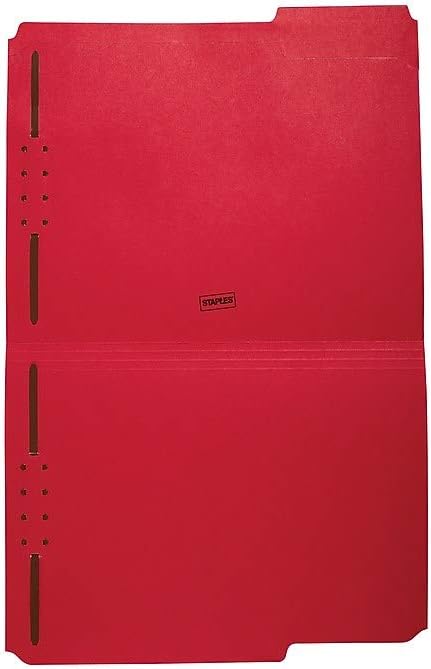 Staples Reinforced Tab Fastener Folder, Letter Size, Red Pressboard, Durable Construction, 50/Box