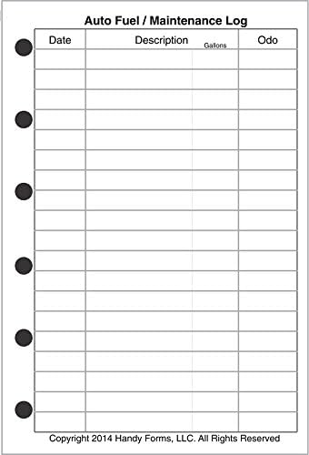 Pocket Size Auto Fuel and Maintenance Log, Sized and Punched for Pocket Notebook (3.25" x 4.75")