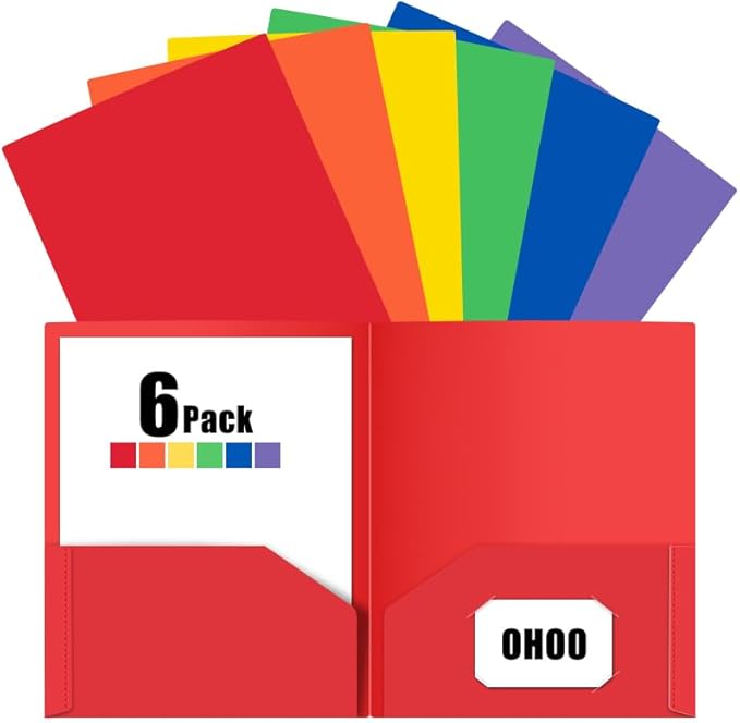 6 Pack Folders with Pockets Plastic Paper File Folder for School Office Home Business Fit Letter Size Paper Rainbow Colorful