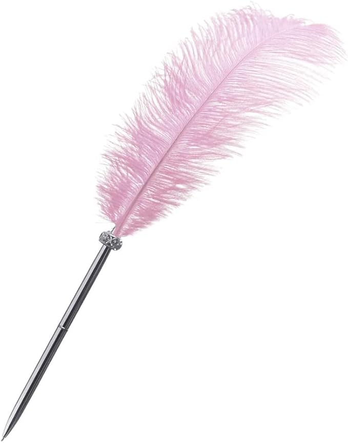 Pink Stainless Steel Feather Pen Wedding Signing Pen Fancy Ballpoint Pen Vintage Signature Gift Writting for Home Office Party, Writing and Correction Supplies, Decorations