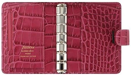 Filofax Classic Croc Print Leather Organizer Agenda Weekly Daily Planner Diary Calendar Bundle with DiLoro Pen (Fuchsia 2026, Pocket Paper Size 4.72" x 3.18")