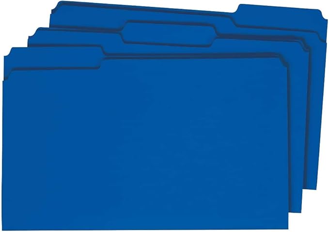 Staples File Folders, Legal Size, 1/3‑Cut Tabs, Assorted Colors, Heavy‑Duty Paper Stock, 100/Box