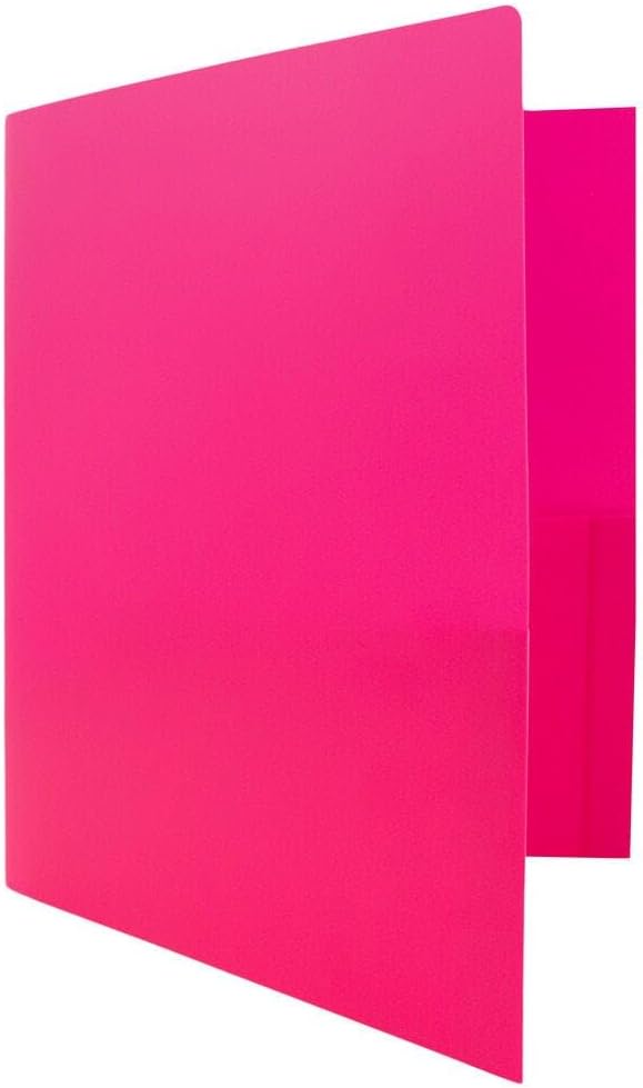JAM PAPER Heavy Duty Plastic 2 Pocket Extra Tough School Folders - Fuchsia Hot Pink - 24/Pack