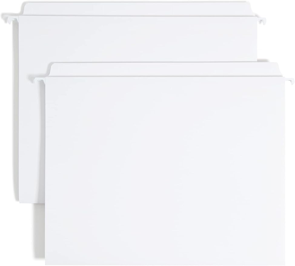 Smead FasTab Hanging File Folder, Straight-Cut Built-in Tab, Letter Size, White, 20 per Box, (64102)