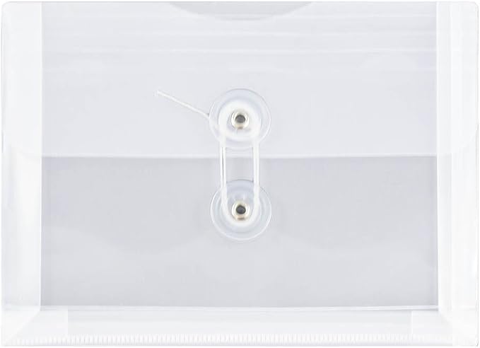 JAM PAPER Plastic Envelopes with Button & String Tie Closure - Index Size - 5 1/2 x 7 1/2 - Assorted Colors - 12/Pack