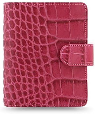 Filofax Classic Croc Print Leather Organizer Agenda Weekly Daily Planner Diary Calendar Bundle with DiLoro Pen (Fuchsia 2026, Pocket Paper Size 4.72" x 3.18")