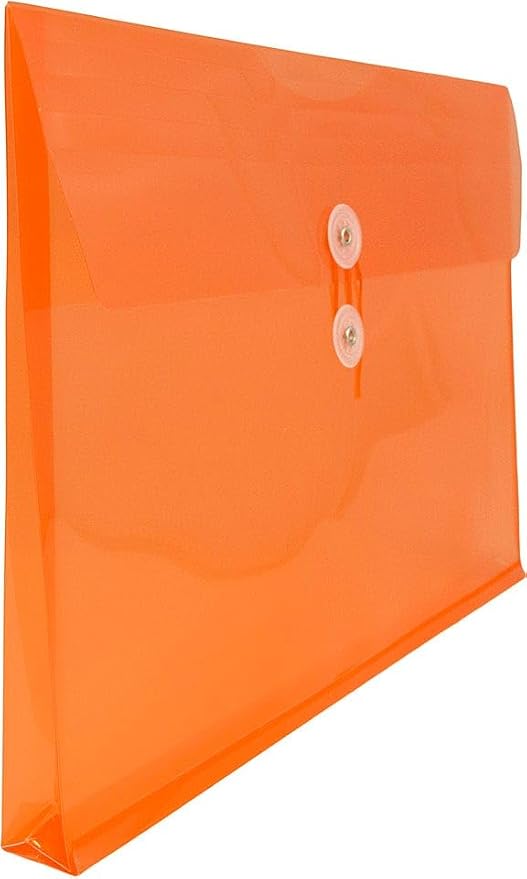 JAM PAPER Plastic Envelopes with Button & String Tie Closure - Letter Booklet - 9 3/4 x 13 - Orange - 3/Pack
