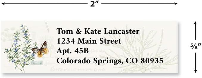 Colorful Images Butterfly Return Address Mailing Labels, Personalize with Name & Addresses, Set of Self Adhesive, Easy Peel Flat Label Sheets (Butterfly Herb Garden)