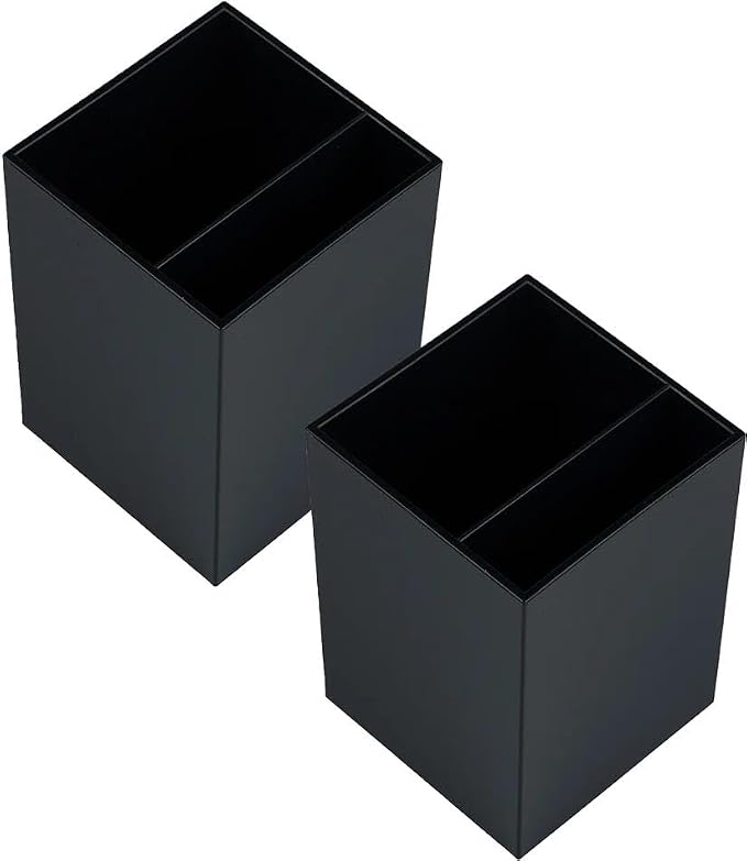 JAM PAPER Plastic Pen Holders - Black Desktop Pencil Cups - 2/Pack