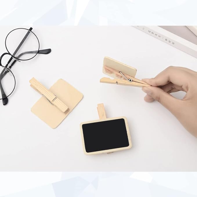 12 Mini Retangle Chalkboard Blackboard with Wooden Clip Message Board Signs and Labels Clips
