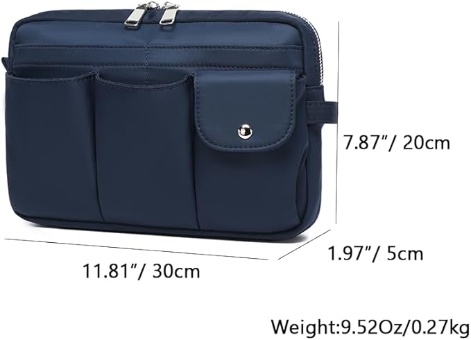 Storage Bag-arge Cosmetic Bag for Women Travel Makeup Bag Zip Up Bag Pure Cotton Canvas Can be Suspended (Navy Blue)