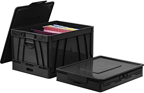 Storex Collapsible Crate with Lid, 17.25 x 14.25 x 10.5 Inches, Black, Case of 4 (STX61809U04C)