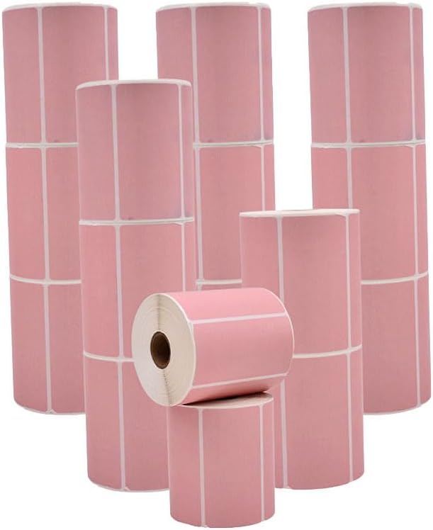 WOD Pink Direct Thermal Label Rolls - 4 x 2 inch, 725 Nametag Stickers per Roll (Pack of 16) Permanent Adhesive for Color Coding, Labeling, Inventory Management at Home, Business, and Classroom.
