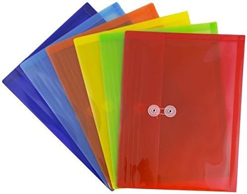JAM PAPER Plastic Envelopes with Button & String Tie Closure - Letter Booklet - 9 3/4 x 13 - Assorted Primary Colors - 12/Pack