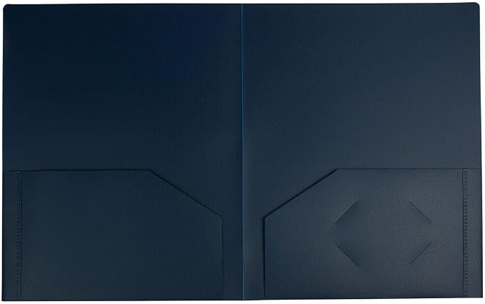 JAM PAPER Heavy Duty Plastic 2 Pocket Extra Tough School Folders - Navy Blue - 12/Pack