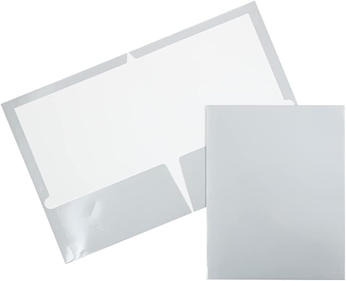 JAM PAPER Laminated Two Pocket Glossy School Folders - Letter Size - High Gloss Silver - Bulk 100/Box
