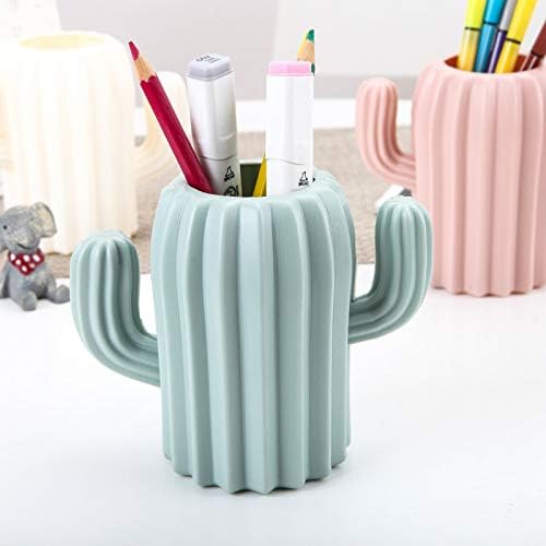 Ragyzity Cactus Pen Holder - Creative Container Stationery Storage Box, Desktop Supplies, Cosmetic Makeup Brush Holder for Student (Beige)