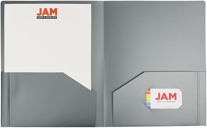 JAM PAPER Heavy Duty Plastic 2 Pocket Extra Tough School Folders - Silver - 24/Pack