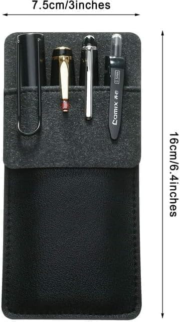 1 Pc Black Premium Pocket Protector Pen Holder, PU Leather Pocket Organizer Pouch for Shirts Lab Coats Pants Pen Sleeve Writing and Correction Supplies
