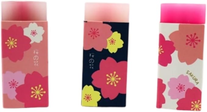 3 Pcs Pink Lovely Cherry Blossoms Rubber Erasers of Sakura Petal Sketch Painting Pencil Correction Tool School Office Stationery Supply Standard Pencil Erasers