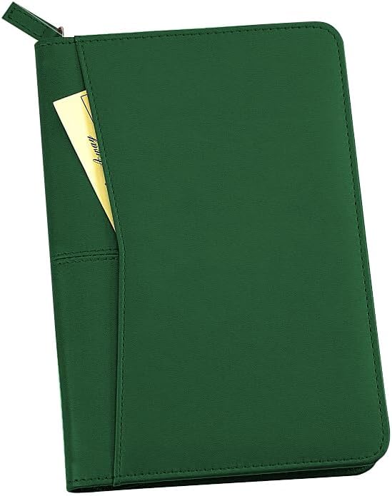 Lcjtop Junior Business Padfolio - A5 PU Leather Portfolio Binder & Zippered Binder Folder with 5 x 8 Writing Pad and Interior Storage Pocket Executive Business Organizer for Women,Dark Green