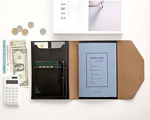 Modern Design PU Leather Padfolio, A5 Size Writing Portfolio Includes Writing Pad, Pen holder, Card & ID Slots, Extra Pockets, Carry Case Pad Holder, 7”X9” (Black)