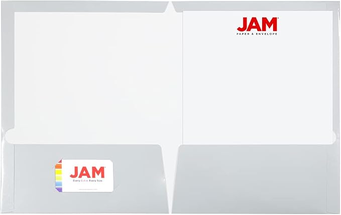 JAM PAPER Laminated Two Pocket Glossy School Folders - Letter Size - High Gloss Silver - Bulk 100/Box