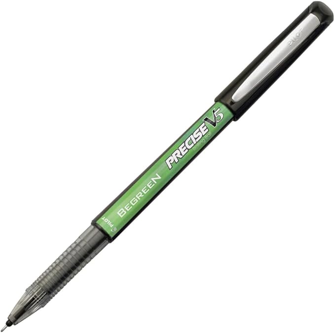 PILOT Precise V5 BeGreen Liquid Ink Rolling Ball Stick Pens, Extra Fine Point (0.5mm) Black Ink, 12-Pack (26300)