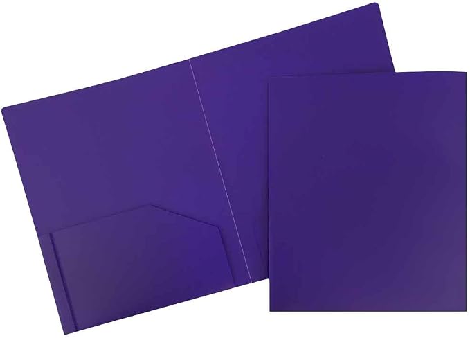 JAM PAPER Heavy Duty Plastic 2 Pocket Extra Tough School Folders - Purple - 6/Pack