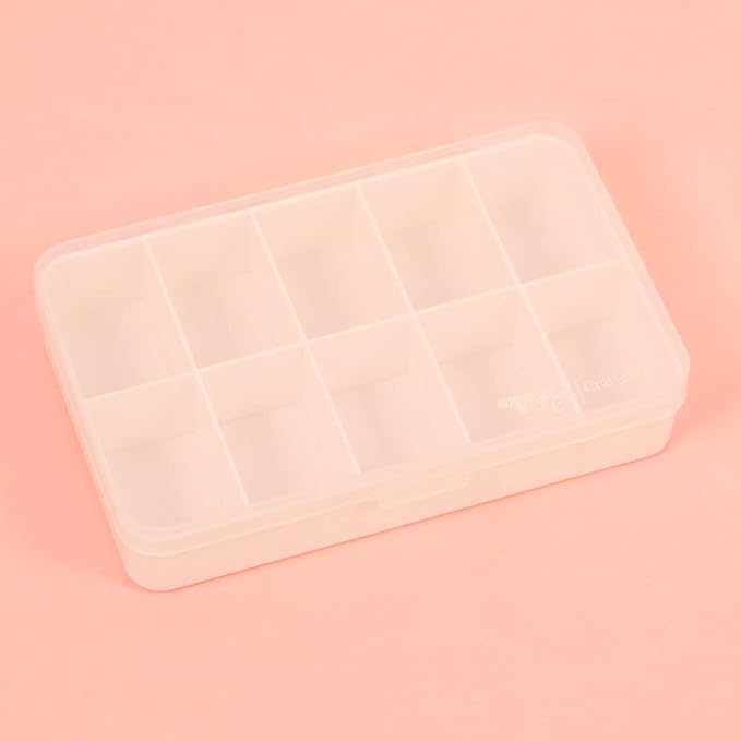 Craftelier - Mini Organizing Box with 10 Compartments for Scrapbooking and Craft Materials | Dimensions 14.6 x 9.1 x 3.2 cm (5.75“ x 3.6” x 1.25") - Clear & White Color